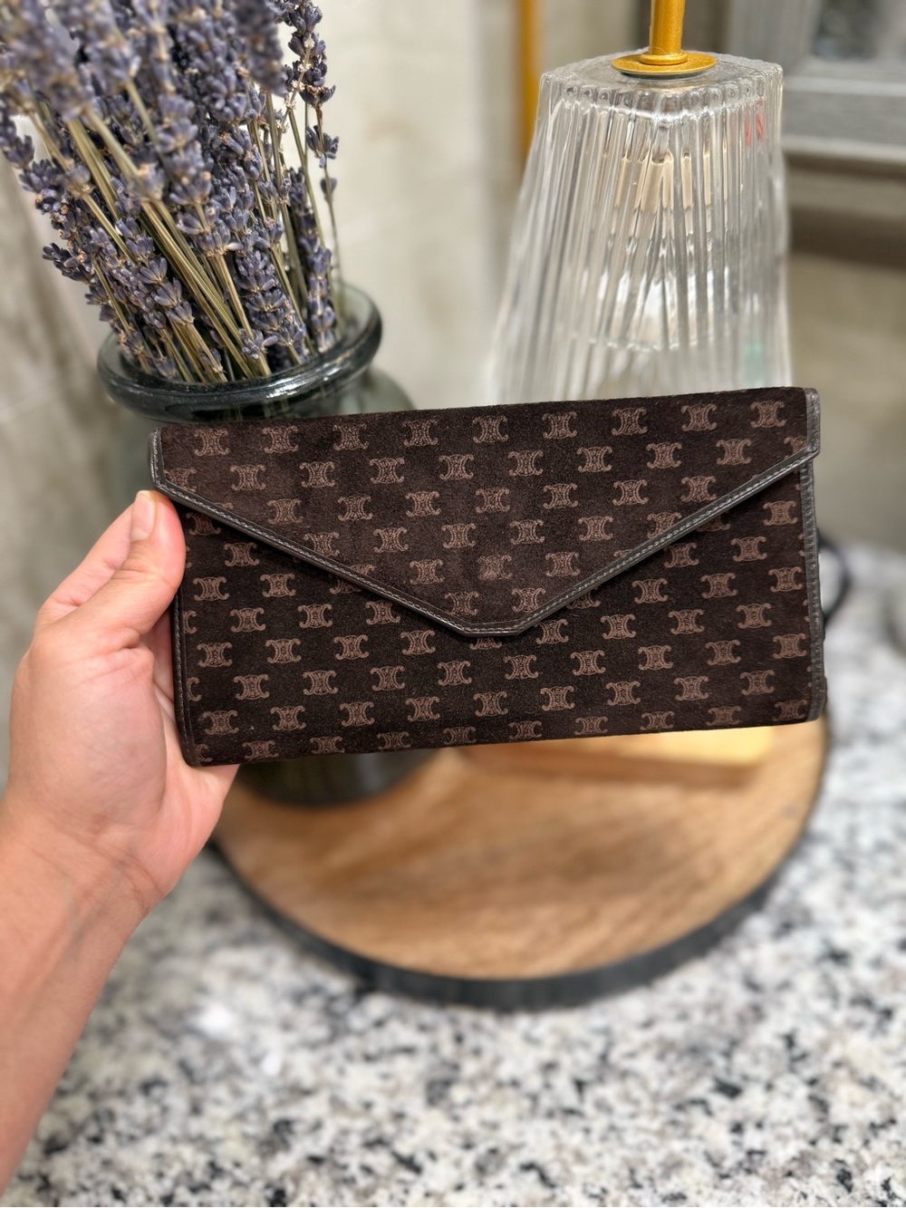 Celine Brown Suede Long Wallet - Picture 5 of 7